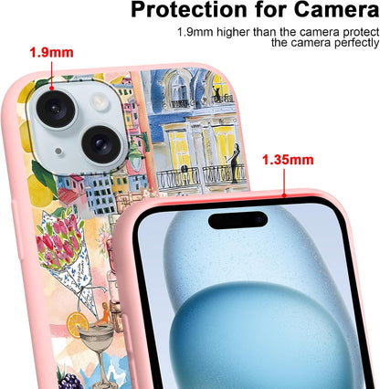 2 Pack Cute Summer Fruit Collage Phone Case for iPhone 15 6.1", Aesthetic Lemon Citrus Flower Floral Pattern Design Cases Shockproof Soft Slim Flexible Silicone Cover for Women Girls