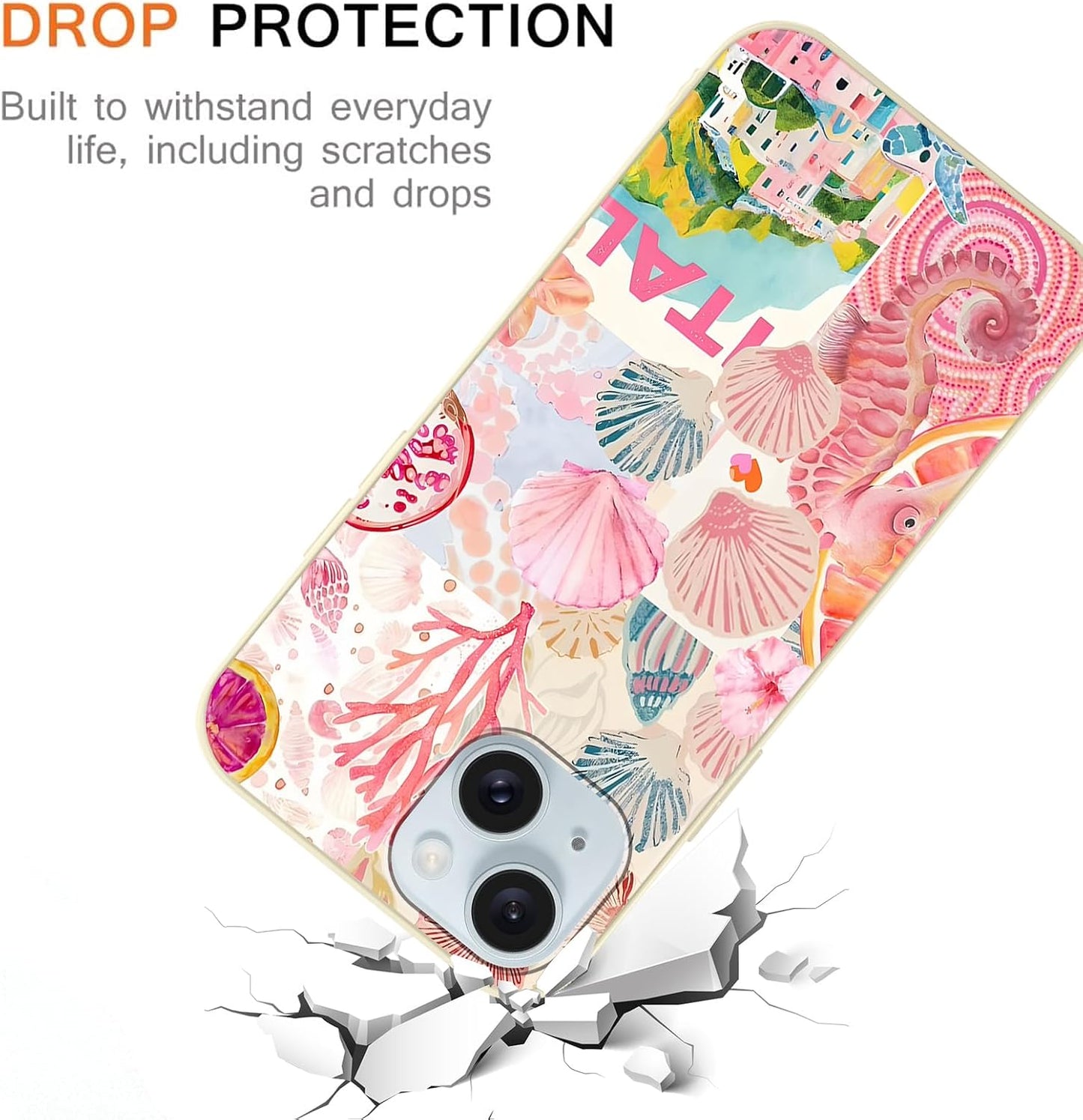 2 Pack Cute Summer Fruit Collage Phone Case for iPhone 15 6.1", Aesthetic Lemon Citrus Flower Floral Pattern Design Cases Shockproof Soft Slim Flexible Silicone Cover for Women Girls