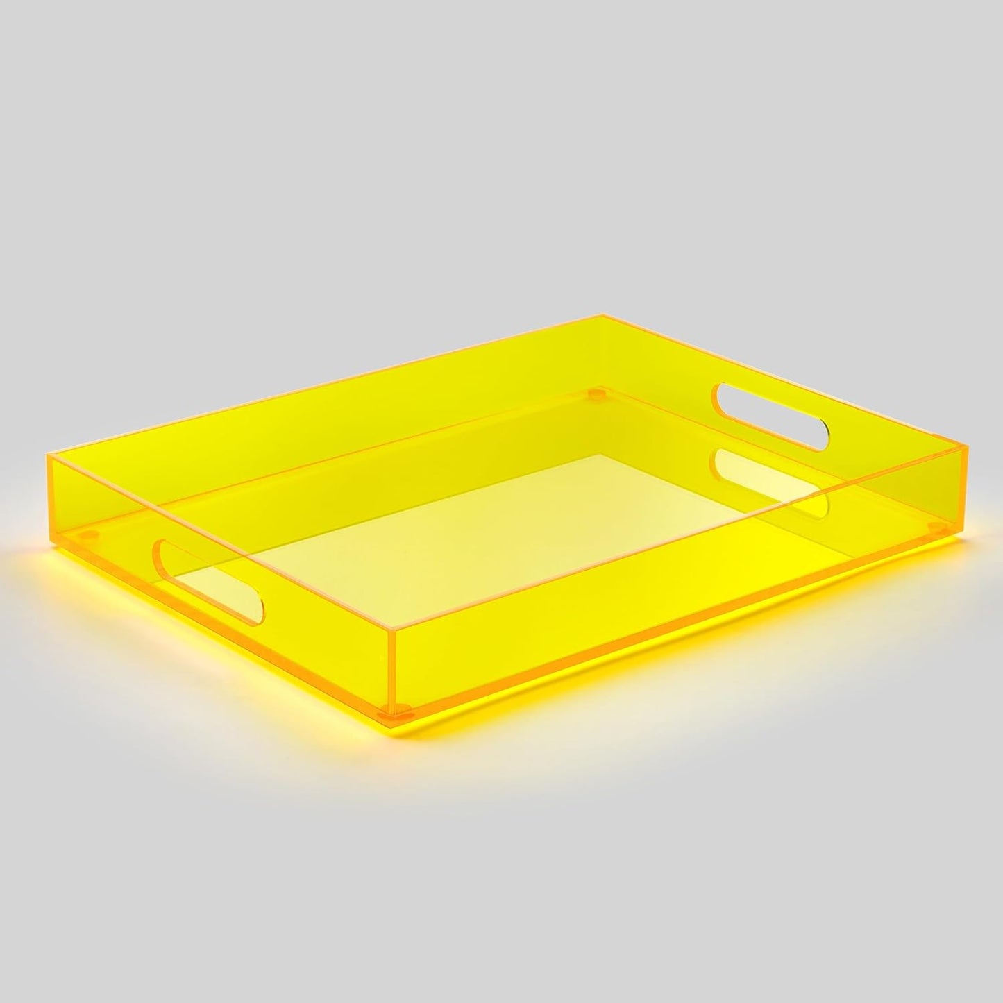 16"x12" Large Acrylic Serving Tray, Vanity Platter, Neon Yellow | Ottoman, Coffee Table, Tea Fruit Platter Snack Appetizer Dessert Drink, Home Kitchen Living Room Decorative, Bar Party Decor