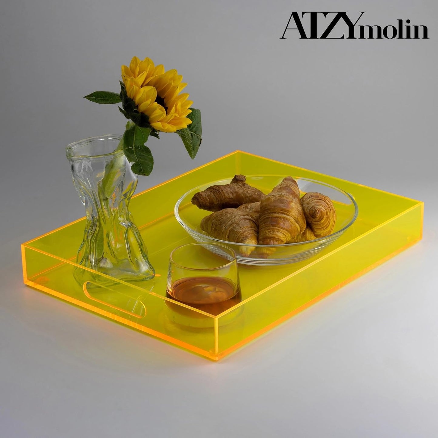 16"x12" Large Acrylic Serving Tray, Vanity Platter, Neon Yellow | Ottoman, Coffee Table, Tea Fruit Platter Snack Appetizer Dessert Drink, Home Kitchen Living Room Decorative, Bar Party Decor