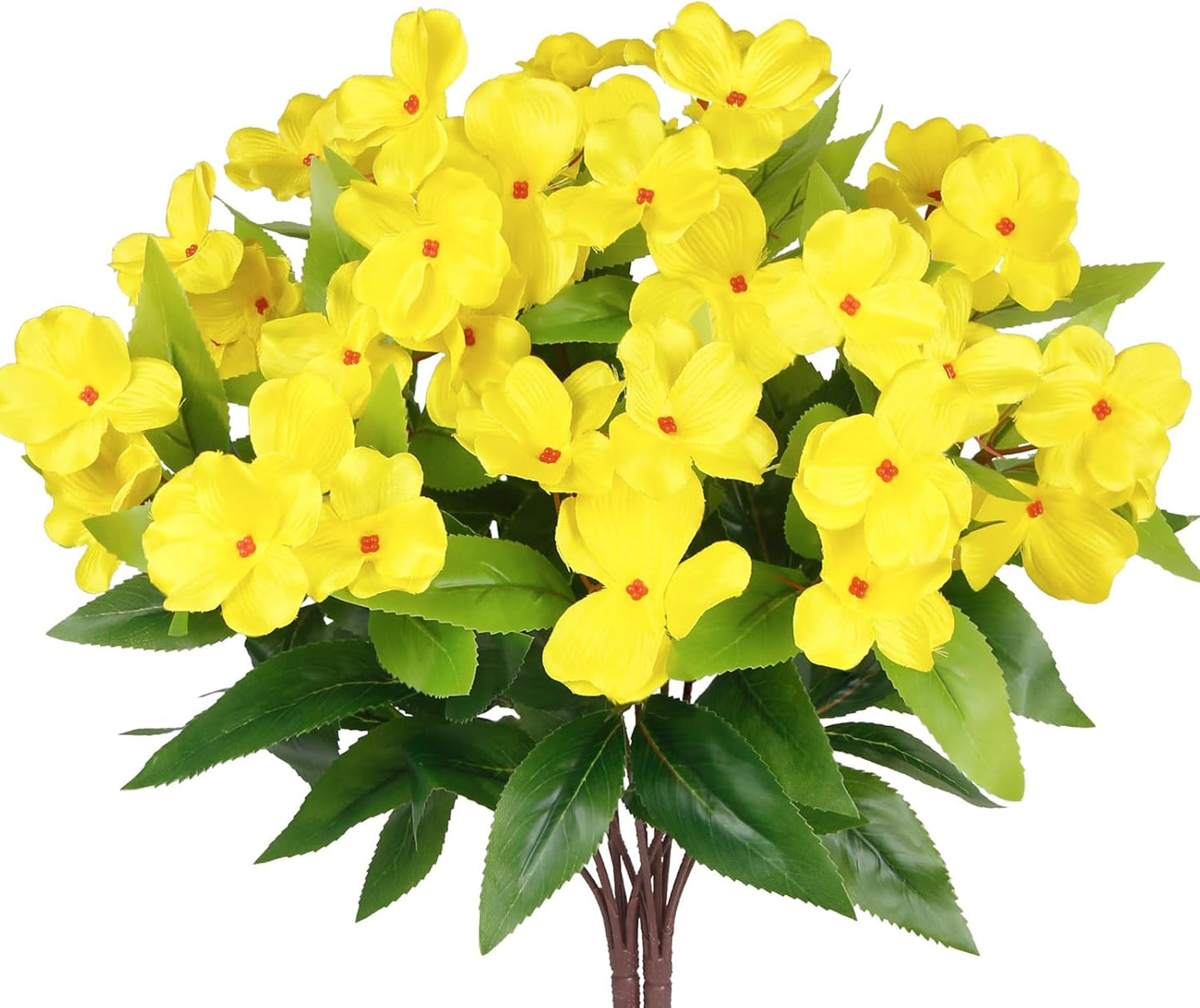 2 Pcs Artificial Impatiens Flowers for Outdoors Silk Flower Outside UV Resistant Fake Flowers Plants Bushes Yellow Faux Impatiens for Outdoor Planters Front Porch Patio Garden Balcony Decor