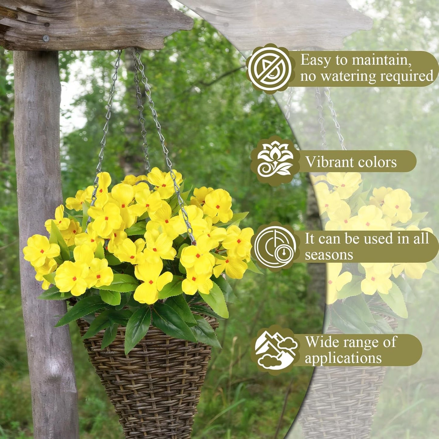 2 Pcs Artificial Impatiens Flowers for Outdoors Silk Flower Outside UV Resistant Fake Flowers Plants Bushes Yellow Faux Impatiens for Outdoor Planters Front Porch Patio Garden Balcony Decor