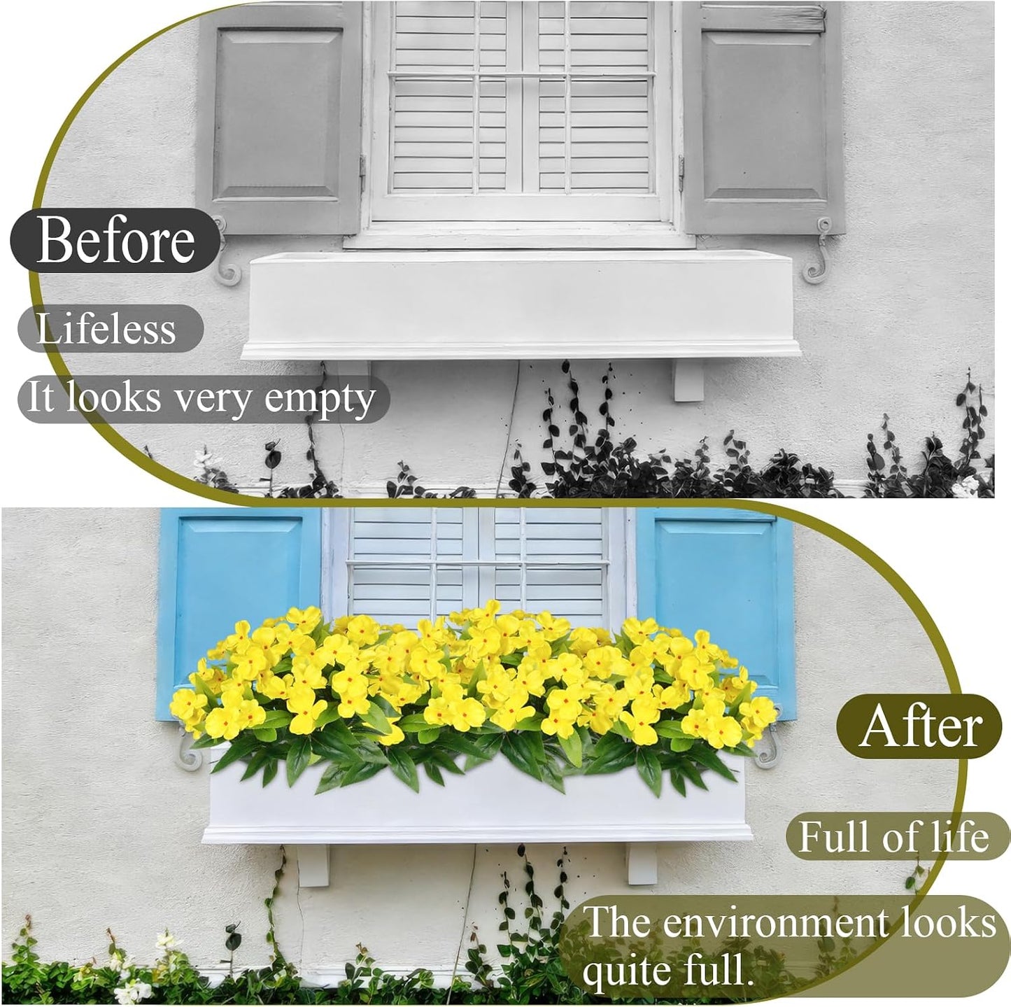 2 Pcs Artificial Impatiens Flowers for Outdoors Silk Flower Outside UV Resistant Fake Flowers Plants Bushes Yellow Faux Impatiens for Outdoor Planters Front Porch Patio Garden Balcony Decor