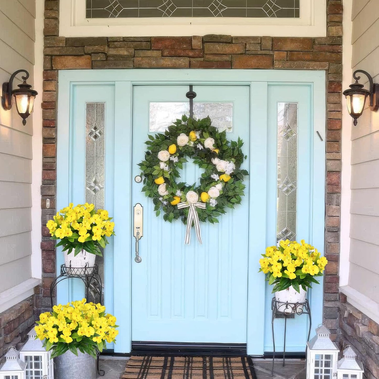 2 Pcs Artificial Impatiens Flowers for Outdoors Silk Flower Outside UV Resistant Fake Flowers Plants Bushes Yellow Faux Impatiens for Outdoor Planters Front Porch Patio Garden Balcony Decor
