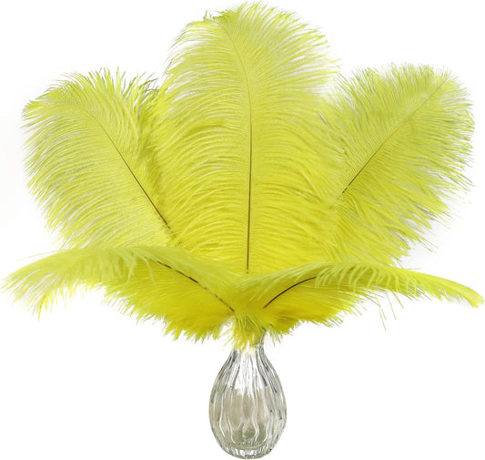 Yellow Large Ostrich Feathers Bulk Centerpieces,24Pcs,10-12inch | Fluorescent Yellow Ostrich Feathers for Crafts Table Vase,Wedding Party Centerpieces,Mardi Gras and Easter Home Decorations
