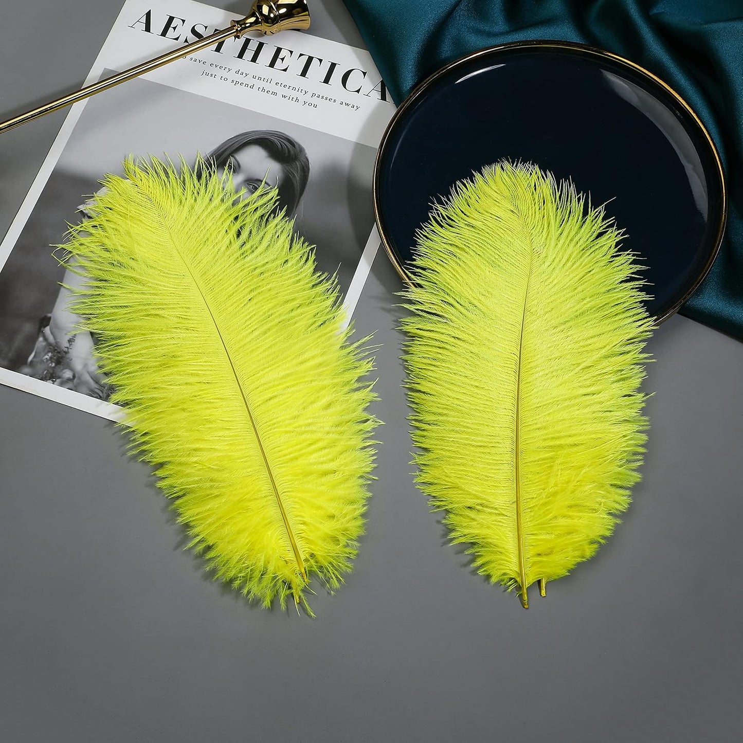 Yellow Large Ostrich Feathers Bulk Centerpieces,24Pcs,10-12inch | Fluorescent Yellow Ostrich Feathers for Crafts Table Vase,Wedding Party Centerpieces,Mardi Gras and Easter Home Decorations