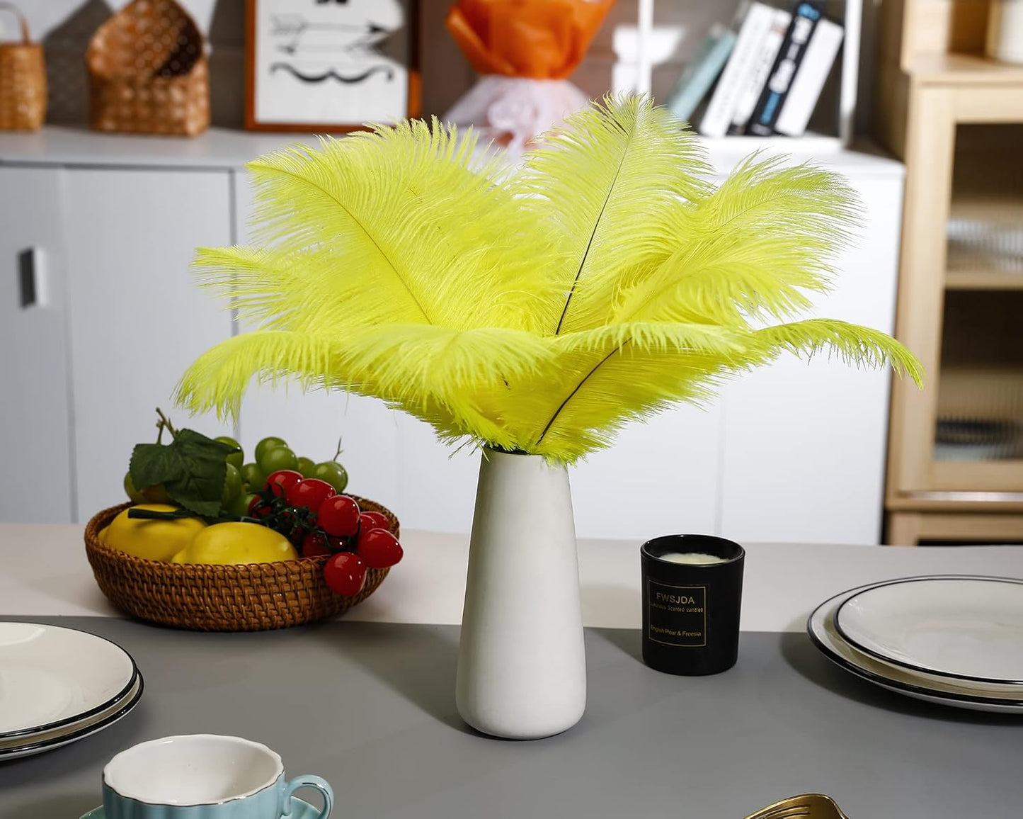 Yellow Large Ostrich Feathers Bulk Centerpieces,24Pcs,10-12inch | Fluorescent Yellow Ostrich Feathers for Crafts Table Vase,Wedding Party Centerpieces,Mardi Gras and Easter Home Decorations