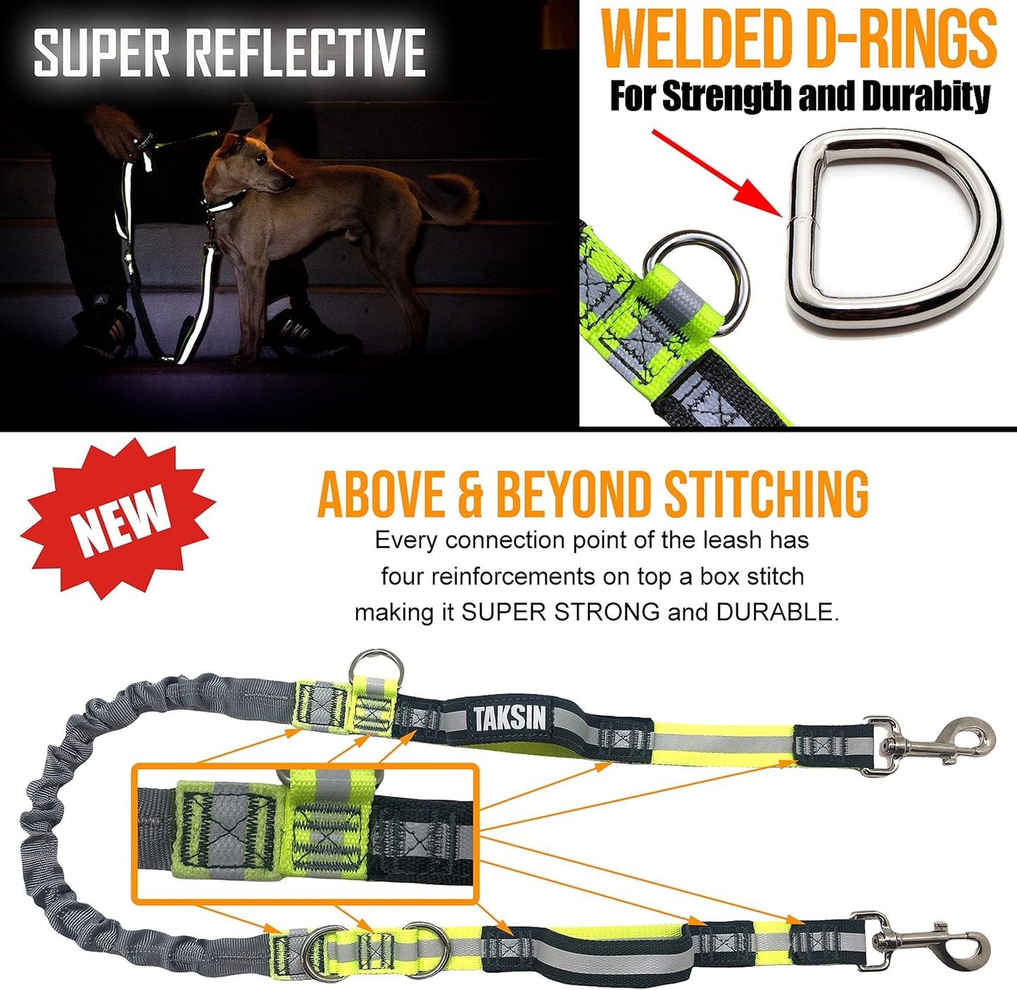 TAKSIN The Ultimate Hands Free Dog Leash System for Walking Running Hiking Training, Reflective Bungee Leash, Treat Holder, Poop Bag Dispenser for Small Medium Large Dogs (Yellow Pack)