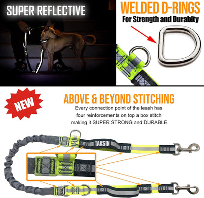 TAKSIN The Ultimate Hands Free Dog Leash System for Walking Running Hiking Training, Reflective Bungee Leash, Treat Holder, Poop Bag Dispenser for Small Medium Large Dogs (Yellow Pack)