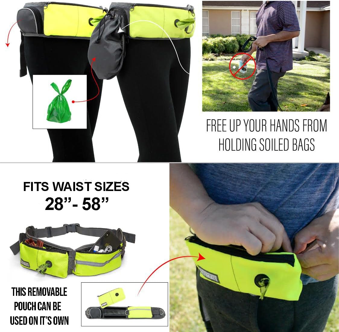 TAKSIN The Ultimate Hands Free Dog Leash System for Walking Running Hiking Training, Reflective Bungee Leash, Treat Holder, Poop Bag Dispenser for Small Medium Large Dogs (Yellow Pack)