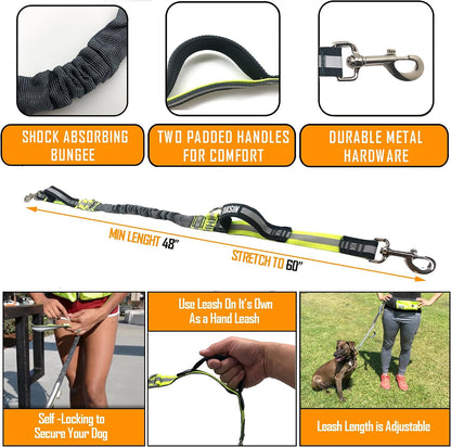 TAKSIN The Ultimate Hands Free Dog Leash System for Walking Running Hiking Training, Reflective Bungee Leash, Treat Holder, Poop Bag Dispenser for Small Medium Large Dogs (Yellow Pack)