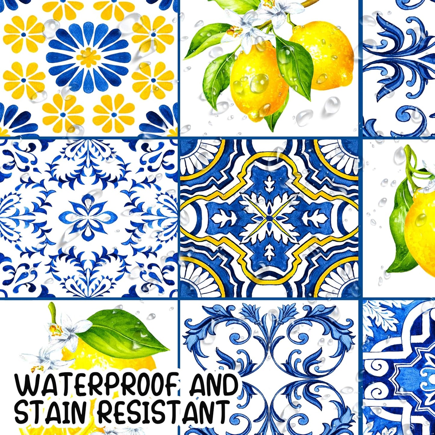Capri Lemon Tablecloth Lemon Party Supplies 2PCS Blue Tiles and Yellow Lemon Plastic Table Cover Citrus Party Decorations Lemonade Tableware for Summer Fruits Birthday Baby Showe Wedding Decor