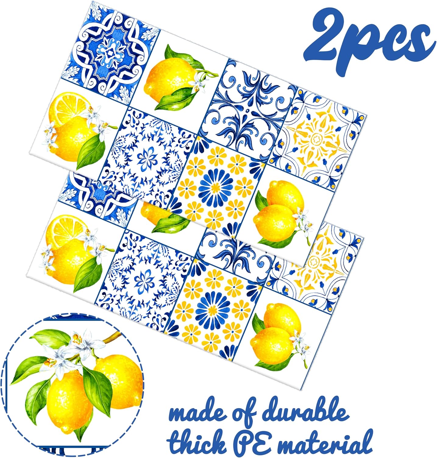 Capri Lemon Tablecloth Lemon Party Supplies 2PCS Blue Tiles and Yellow Lemon Plastic Table Cover Citrus Party Decorations Lemonade Tableware for Summer Fruits Birthday Baby Showe Wedding Decor