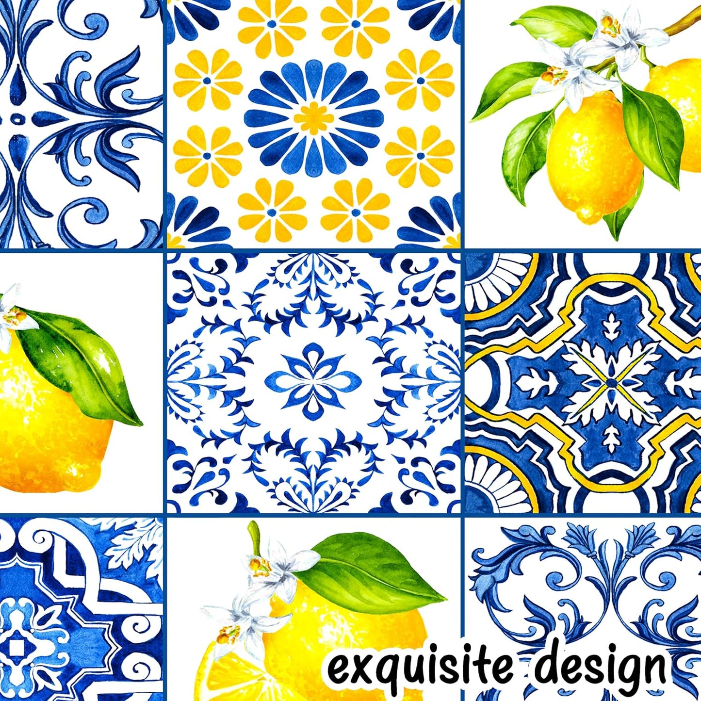 Capri Lemon Tablecloth Lemon Party Supplies 2PCS Blue Tiles and Yellow Lemon Plastic Table Cover Citrus Party Decorations Lemonade Tableware for Summer Fruits Birthday Baby Showe Wedding Decor