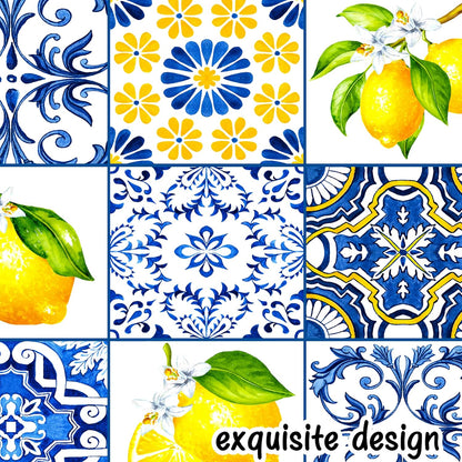 Capri Lemon Tablecloth Lemon Party Supplies 2PCS Blue Tiles and Yellow Lemon Plastic Table Cover Citrus Party Decorations Lemonade Tableware for Summer Fruits Birthday Baby Showe Wedding Decor