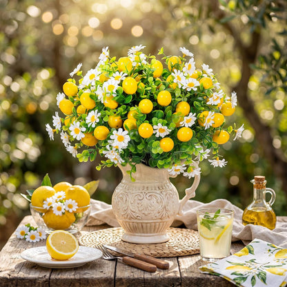 16 Pcs Artificial Lemon Branches Artificial Fruit Lemon Fake Fruit Bouquet Faux Flower Farmhouse Outdoor Spring Summer Decor for Kitchen Home Bathroom Wedding Party