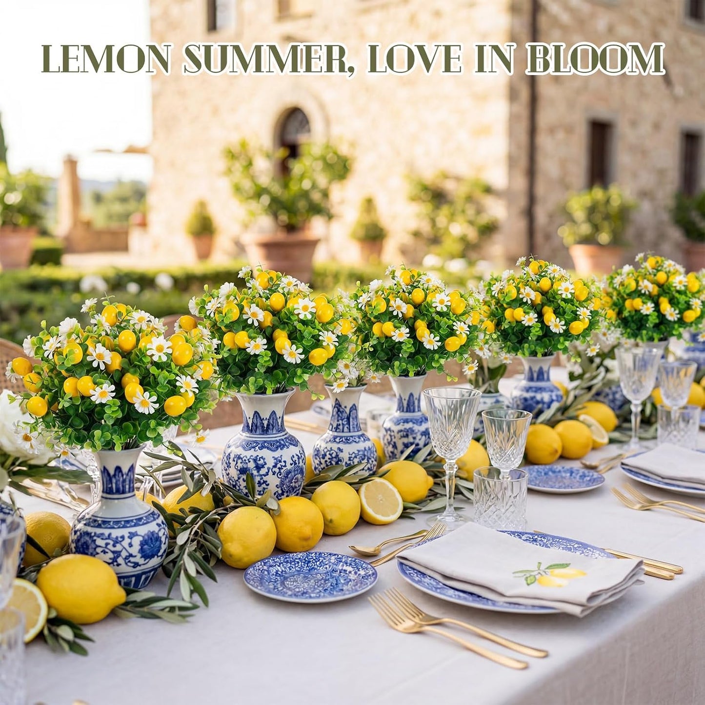 16 Pcs Artificial Lemon Branches Artificial Fruit Lemon Fake Fruit Bouquet Faux Flower Farmhouse Outdoor Spring Summer Decor for Kitchen Home Bathroom Wedding Party