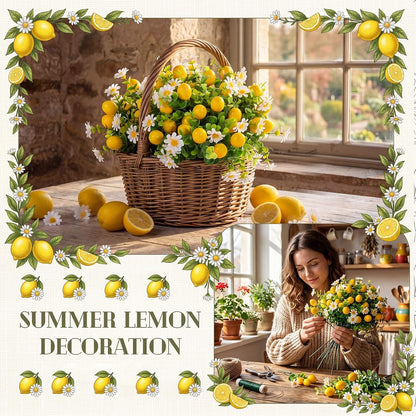 16 Pcs Artificial Lemon Branches Artificial Fruit Lemon Fake Fruit Bouquet Faux Flower Farmhouse Outdoor Spring Summer Decor for Kitchen Home Bathroom Wedding Party