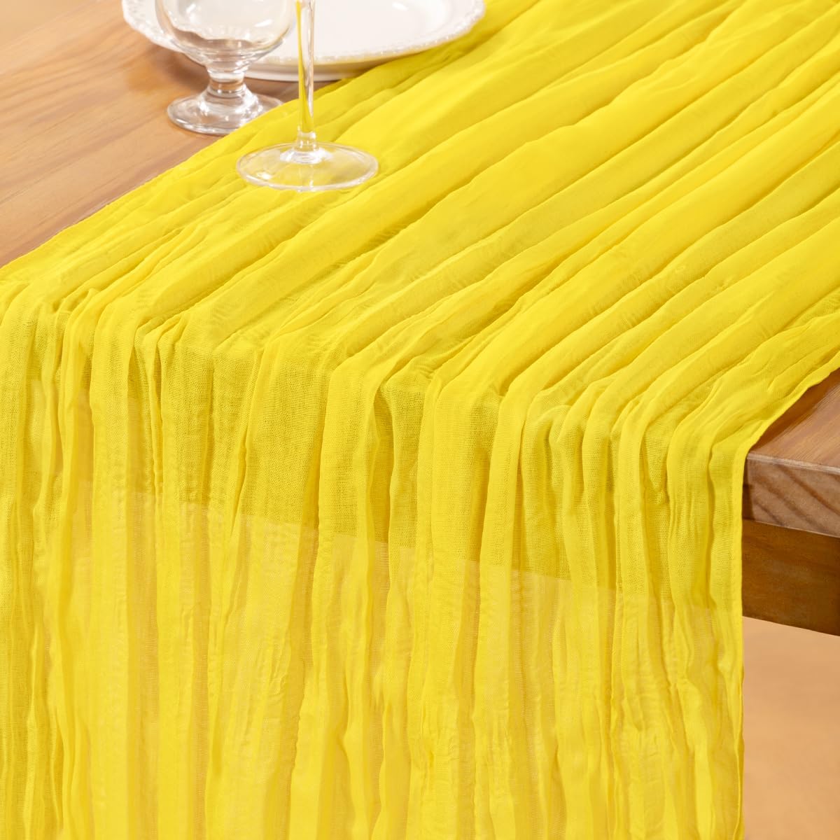 Lemon Yellow Cheesecloth Table Runner Summer Table Runner Boho Gauze 120 Inches Cheese Cloth Table Decor for Wedding Bridal Baby Shower Parties