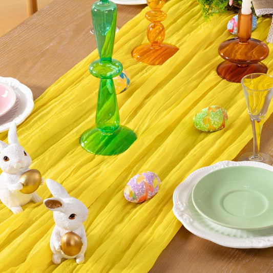 Lemon Yellow Cheesecloth Table Runner Summer Table Runner Boho Gauze 120 Inches Cheese Cloth Table Decor for Wedding Bridal Baby Shower Parties
