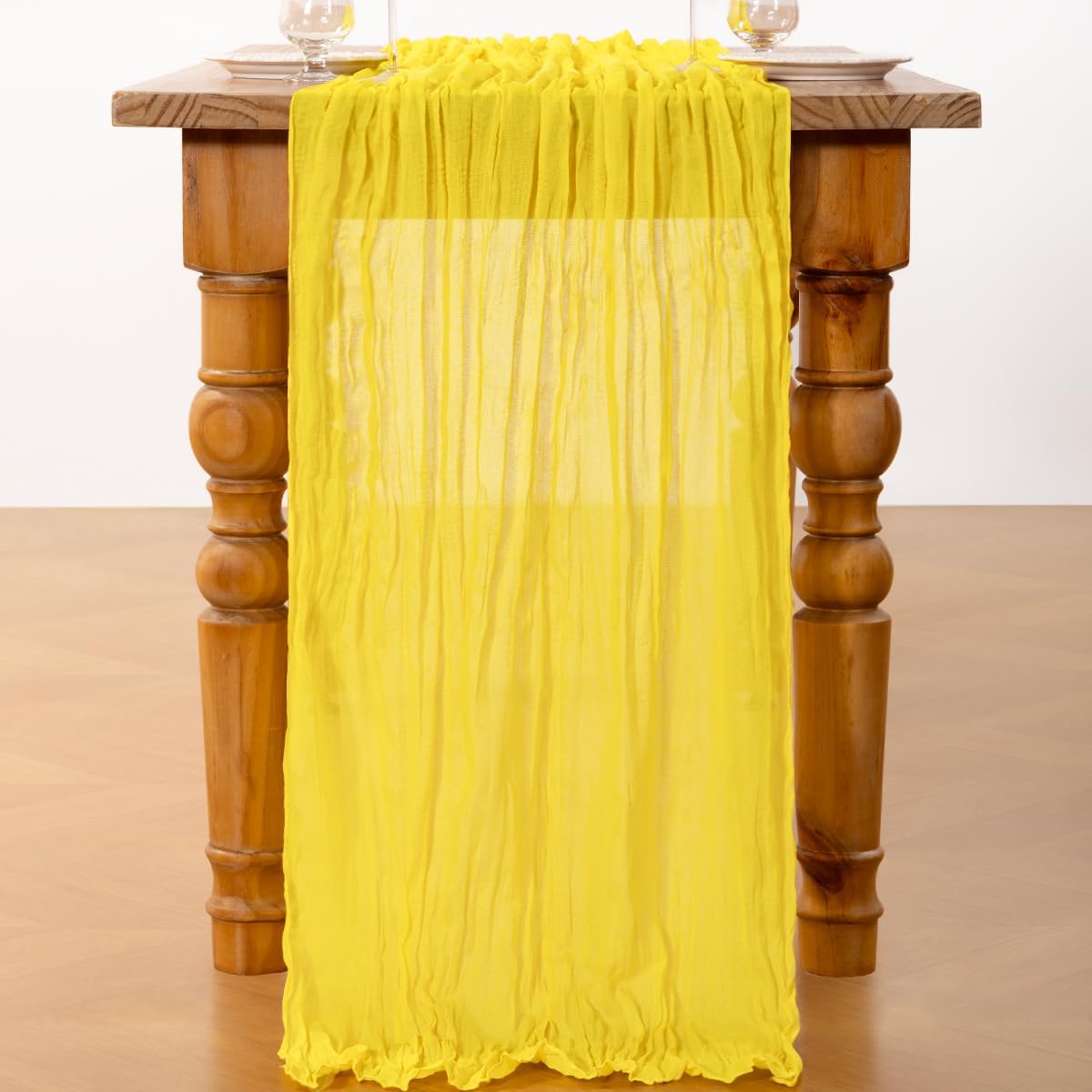 Lemon Yellow Cheesecloth Table Runner Summer Table Runner Boho Gauze 120 Inches Cheese Cloth Table Decor for Wedding Bridal Baby Shower Parties