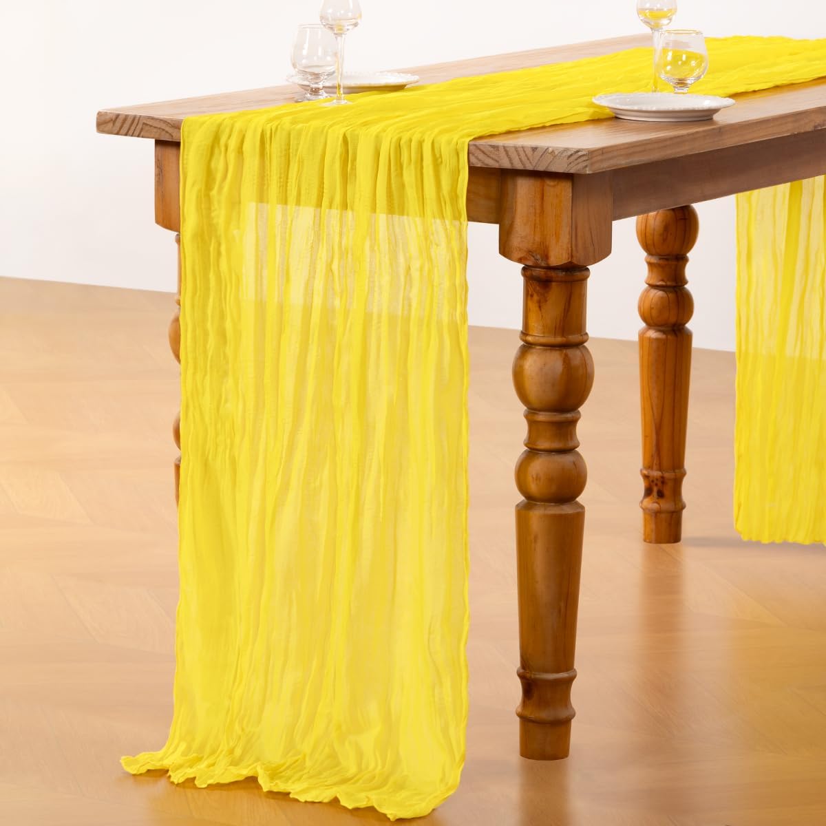 Lemon Yellow Cheesecloth Table Runner Summer Table Runner Boho Gauze 120 Inches Cheese Cloth Table Decor for Wedding Bridal Baby Shower Parties