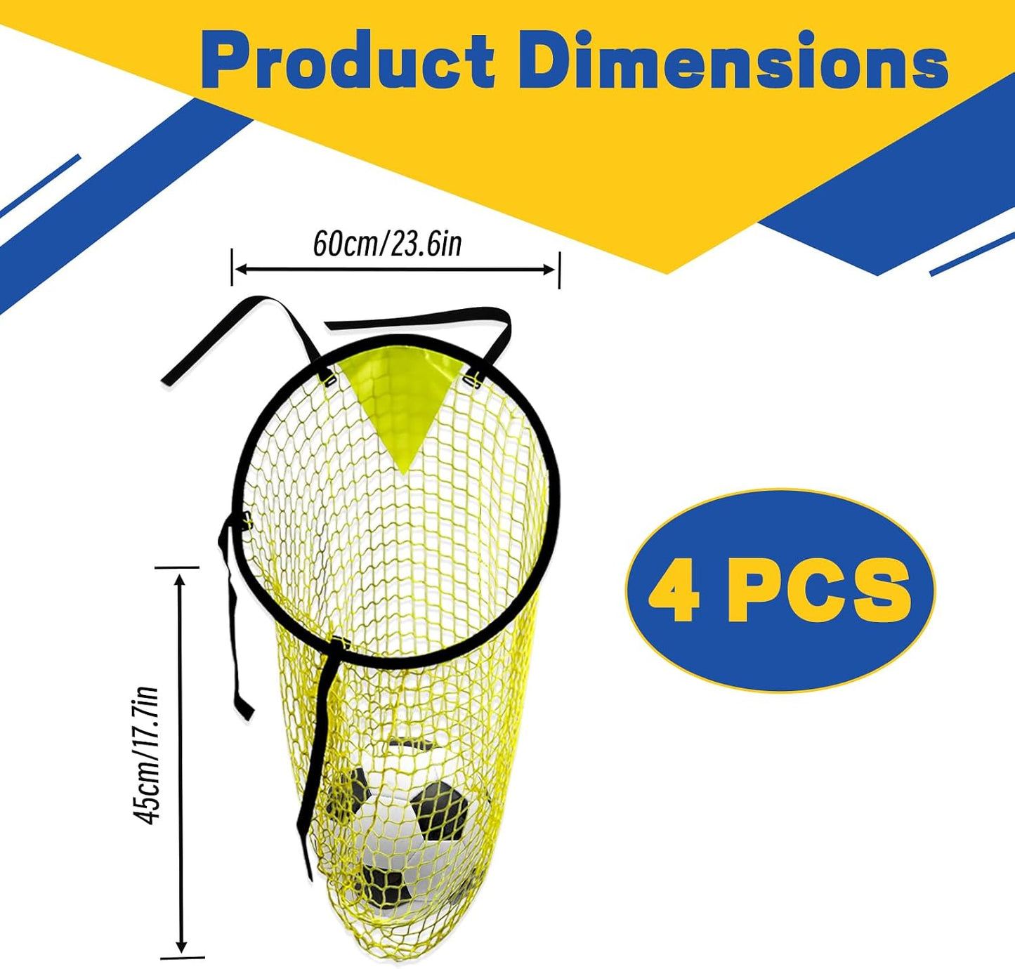 4 Pcs Yellow Soccer Goal Targets Portable Shooting Training Nets, Top Bins Precision Practice Aids for Football Goal Shooting Drills, Easy to Attach and Store for Backyard, Field, Home Use