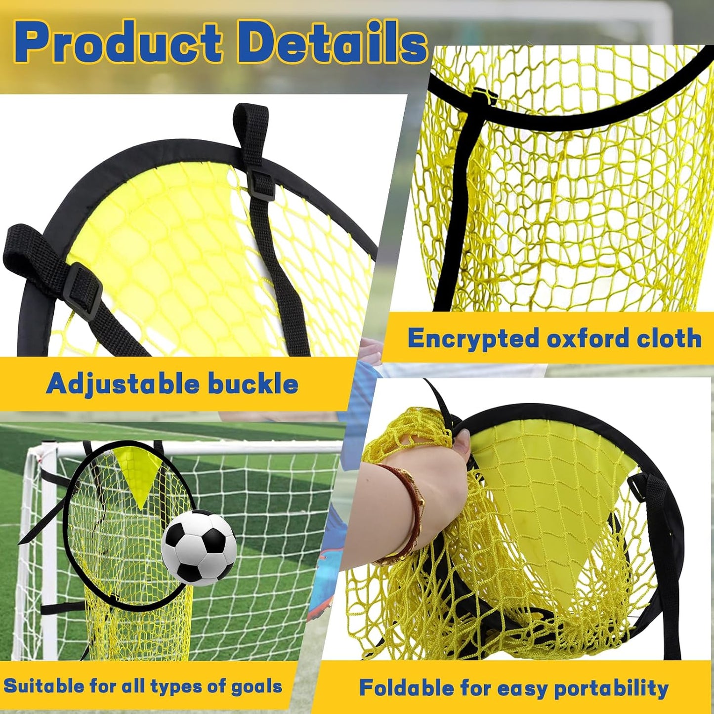 4 Pcs Yellow Soccer Goal Targets Portable Shooting Training Nets, Top Bins Precision Practice Aids for Football Goal Shooting Drills, Easy to Attach and Store for Backyard, Field, Home Use