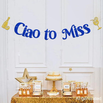 Lemon Citrus Bachelorette Party Decoration - Ciao to Miss Banner - Ciao Miss Bridal Shower Decoration Blue Glitter