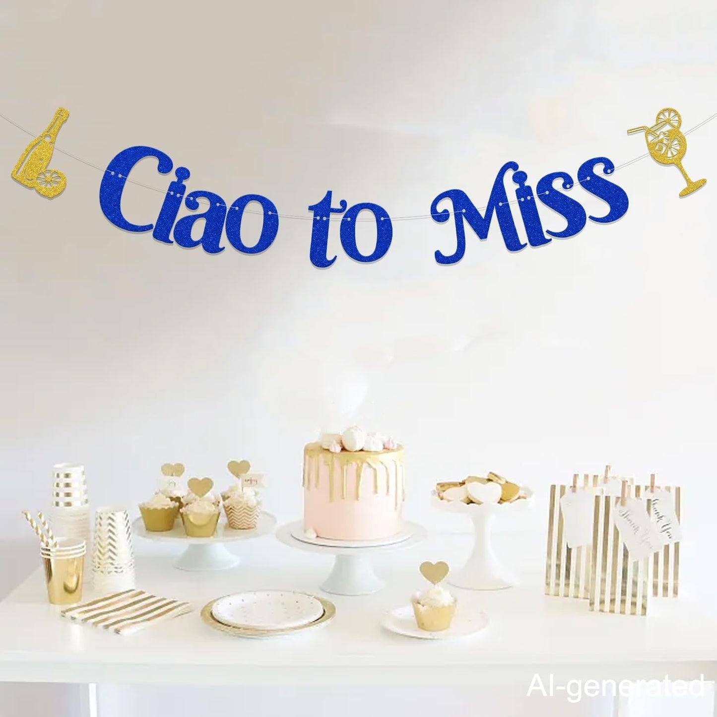 Lemon Citrus Bachelorette Party Decoration - Ciao to Miss Banner - Ciao Miss Bridal Shower Decoration Blue Glitter