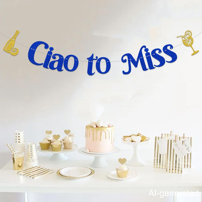 Lemon Citrus Bachelorette Party Decoration - Ciao to Miss Banner - Ciao Miss Bridal Shower Decoration Blue Glitter