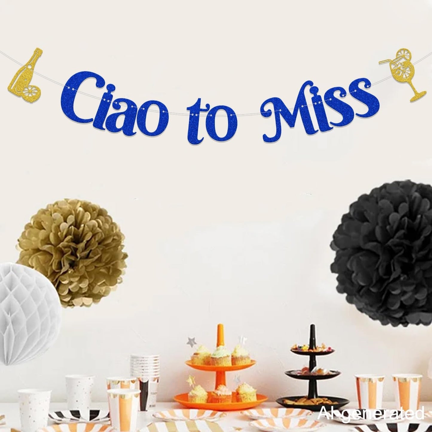 Lemon Citrus Bachelorette Party Decoration - Ciao to Miss Banner - Ciao Miss Bridal Shower Decoration Blue Glitter