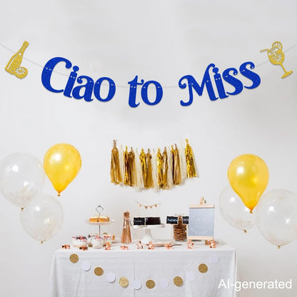 Lemon Citrus Bachelorette Party Decoration - Ciao to Miss Banner - Ciao Miss Bridal Shower Decoration Blue Glitter