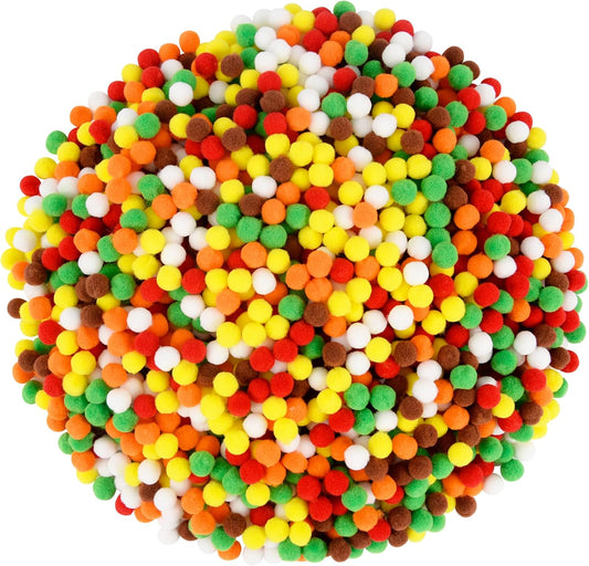 1500 Pieces Fall Pom Poms Balls Red Orange Yellow Green Brown White Pom Poms for Arts Crafts Making DIY Autumn Thanksgiving Party Decorations Supplies(6colors, 1 cm )
