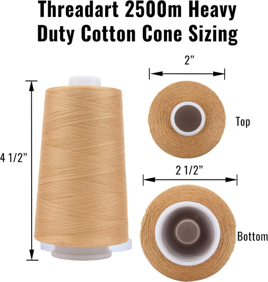 Heavy Duty Cotton Thread, 2500M 40/3, Yellow 514 | Heavy-duty cotton thread for quilting, sewing and topstitching. Strong cone thread gives smooth stitches and low lint.