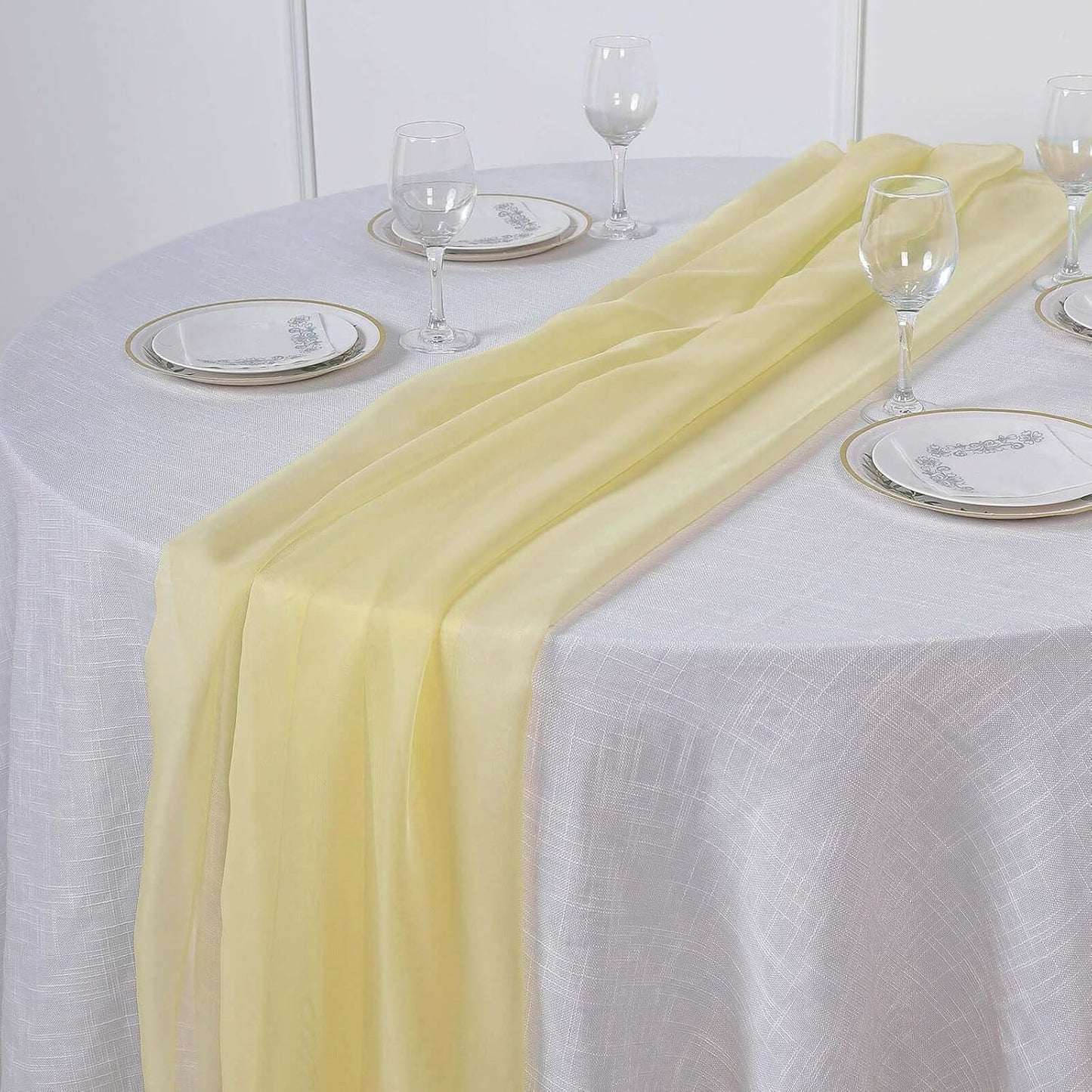 6FT Yellow Premium Chiffon Table Runner for Party Dining Banquet Events Restaurant Kitchen Home and Multi-Use