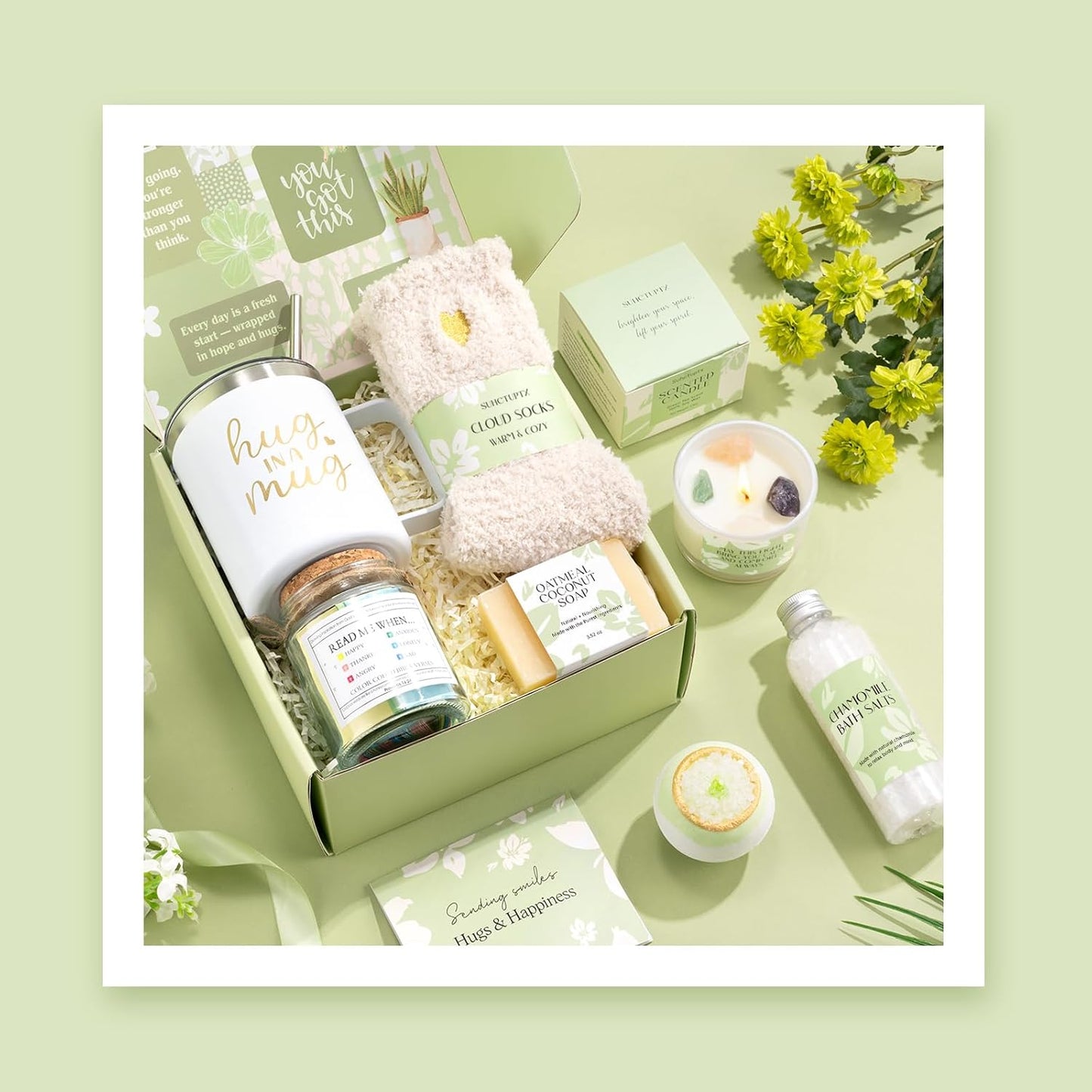 Gift Baskets for Women, 10pcs Unique Birthday Gifts for Women, Best Friend Birthday Christmas Gift, Get Well Soon Gift Basket Sending Sunshine Cheer Up Box for Sister Friendship - BRIGHTEN UP HER DAY