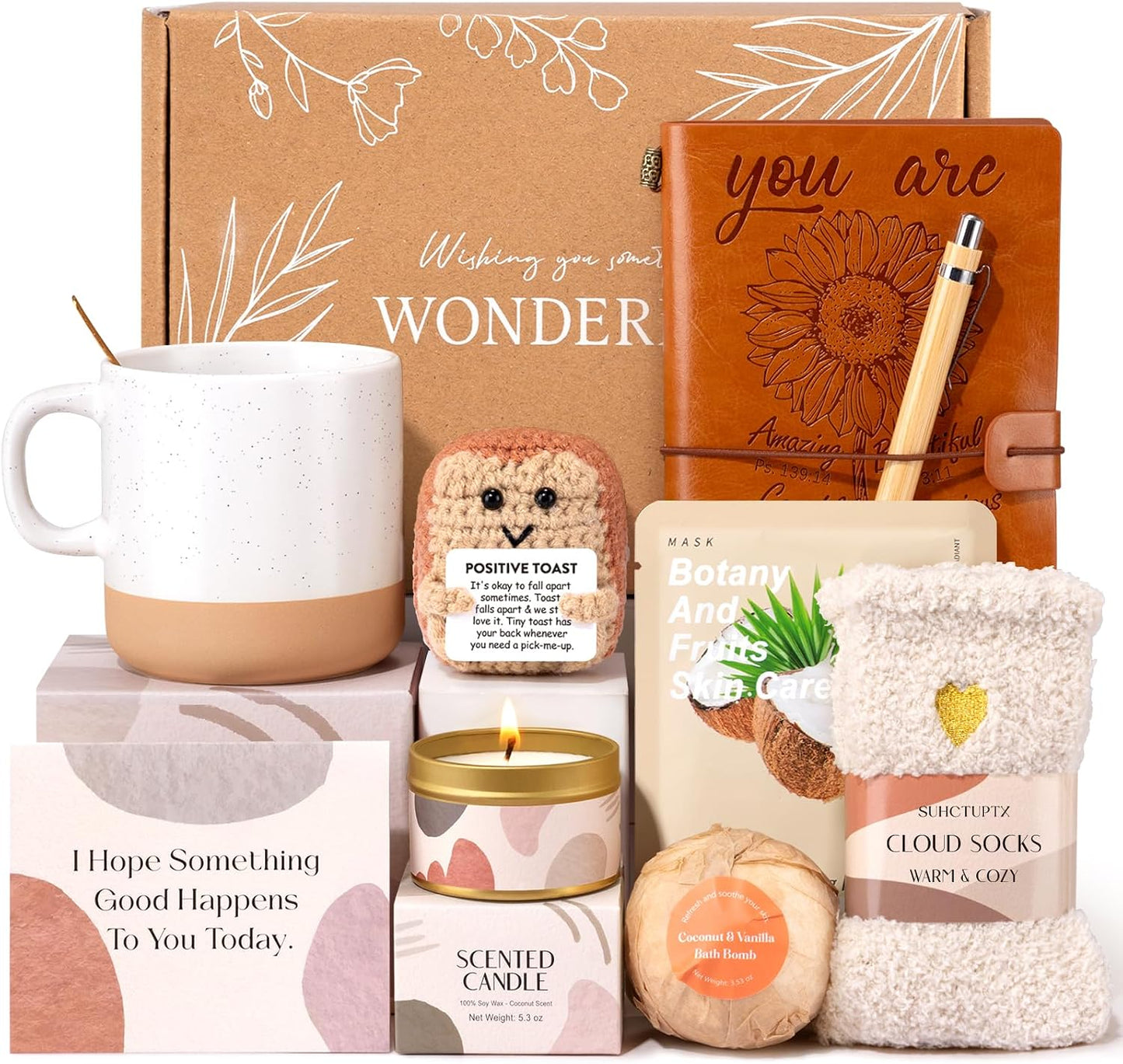 Gift Baskets for Women, 10pcs Unique Birthday Gifts for Women, Best Friend Birthday Christmas Gift, Get Well Soon Gift Basket Sending Sunshine Cheer Up Box for Sister Friendship - BRIGHTEN UP HER DAY