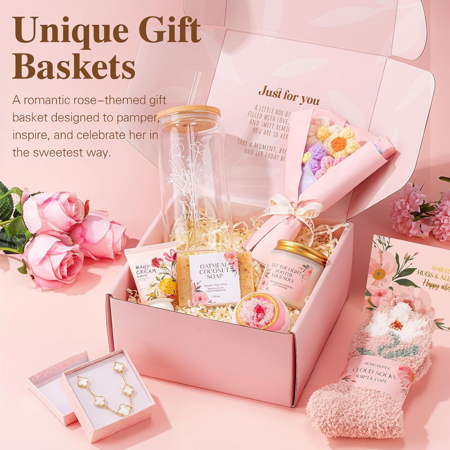Gift Baskets for Women, 10pcs Unique Birthday Gifts for Women, Best Friend Birthday Christmas Gift, Get Well Soon Gift Basket Sending Sunshine Cheer Up Box for Sister Friendship - BRIGHTEN UP HER DAY
