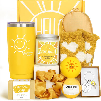 Gift Baskets for Women, 10pcs Unique Birthday Gifts for Women, Best Friend Birthday Christmas Gift, Get Well Soon Gift Basket Sending Sunshine Cheer Up Box for Sister Friendship - BRIGHTEN UP HER DAY
