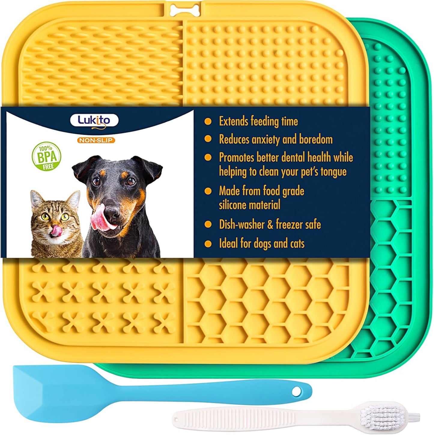 Premium Silicone Licking Mat for Dogs & Cats, 77 Suction Cups, Slow Feeder, Boredom Reducer, Anxiety Relief, Dishwasher Safe, Food Grade