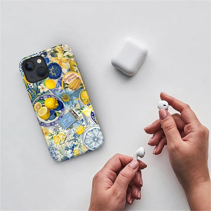 Case Compatible with iPhone 15 Plus, Cute Dual Layer Hybrid Phone Cover, Military Grade Drop Protection, Aesthetic Shockproof Phone Case for Women Girls, Vintage Lemon Collage
