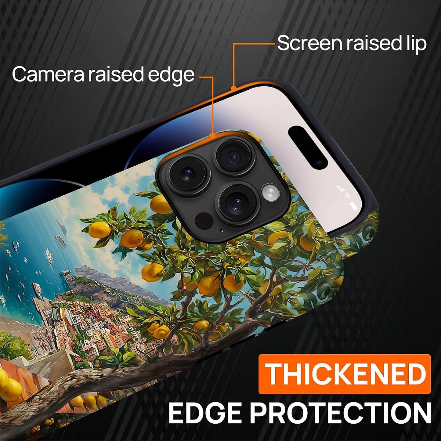 for iPhone 14 Pro Compatible with Magsafe Full Body Case Screen Lens Protection Magnetic Ring for Girl Boy Cute Pattern Italian Coast Amalfi Lemon Mediterranean Sea