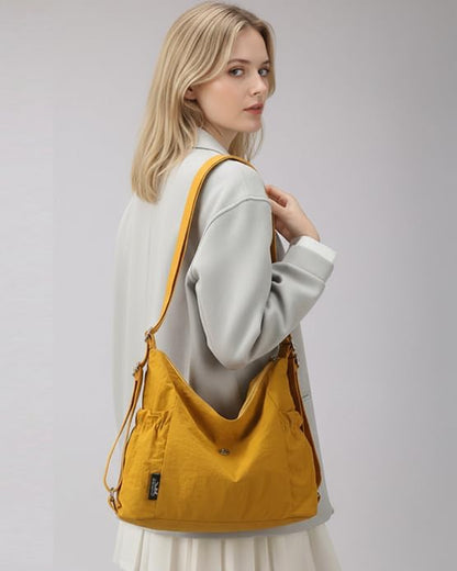 Tote Bag Convertible Backpack Purse for Women Nylon Hobo Crossbody Bag Message Bag Shoulder Handbags for Daily Work (Yellow)