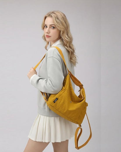 Tote Bag Convertible Backpack Purse for Women Nylon Hobo Crossbody Bag Message Bag Shoulder Handbags for Daily Work (Yellow)