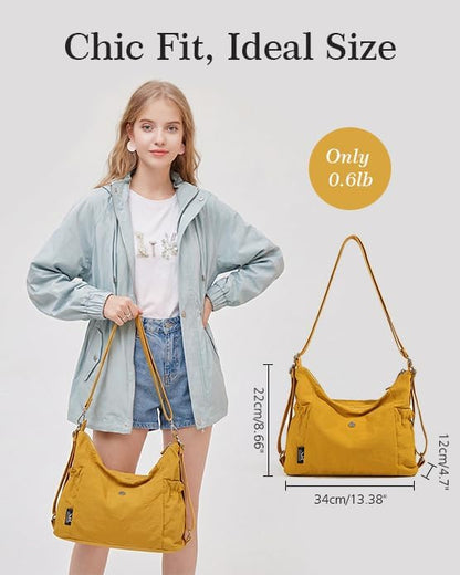 Tote Bag Convertible Backpack Purse for Women Nylon Hobo Crossbody Bag Message Bag Shoulder Handbags for Daily Work (Yellow)
