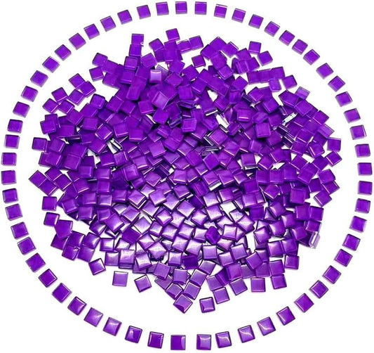 500G/ 1.1LB Bulk Crystal Mosaic Tiles, Assorted Color Opaque Mosaic Glass Crafts Supplies Handmade Crafts for DIY Picture Coaster Home Kitchen Bathroom Mosaic Decoration(0.4x0.4 inch, Purple)
