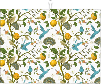 Summer Dish Drying Mat 18x24 Inch for Kitchen Counter, Blue Bird Flower Drying Mats Super Absorbent Fresh Yellow Lemon Dishes Pad for Kitchen Dining Room Seasonal Holiday Outdoor Indoor Decor