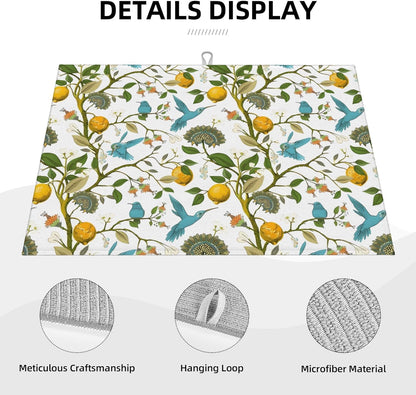 Summer Dish Drying Mat 18x24 Inch for Kitchen Counter, Blue Bird Flower Drying Mats Super Absorbent Fresh Yellow Lemon Dishes Pad for Kitchen Dining Room Seasonal Holiday Outdoor Indoor Decor