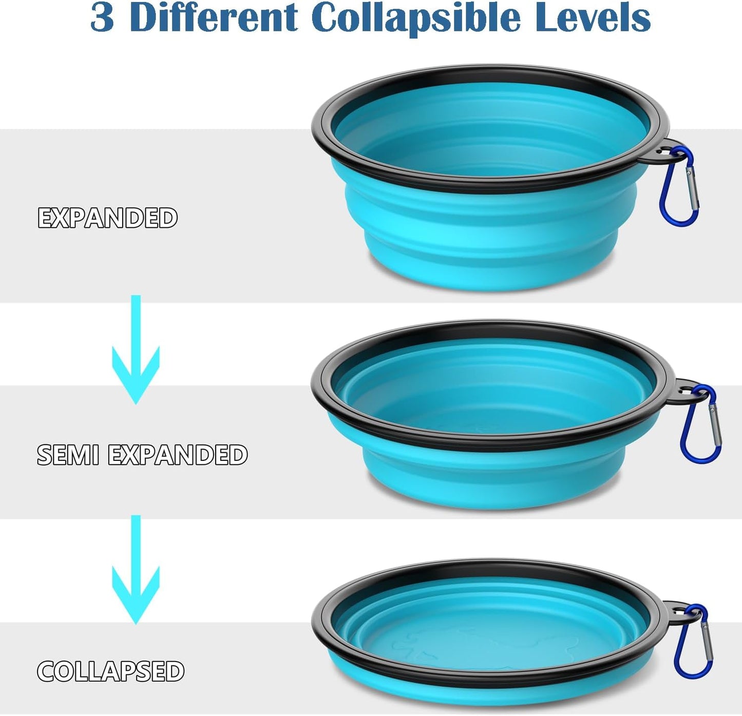 Collapsible Dog Bowls [3 Pack] 20 oz, Travel Dog Bowls, Pet Bowl Portable Foldable Water Food Feeding Dishes with Carabiner Clip for Traveling Hiking Walking-Red & Orange & Yellow